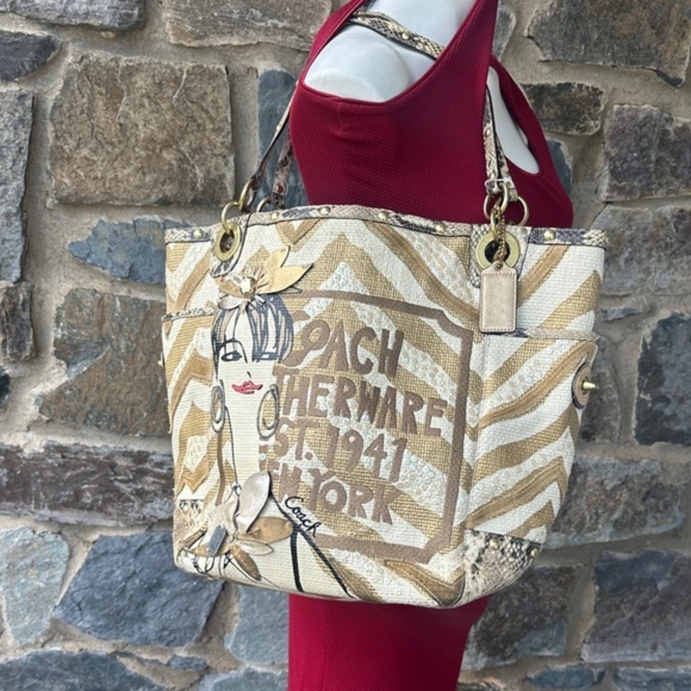 Coach Leatherware Raffia Zebra Snake Tote Limited Edition XL Bag